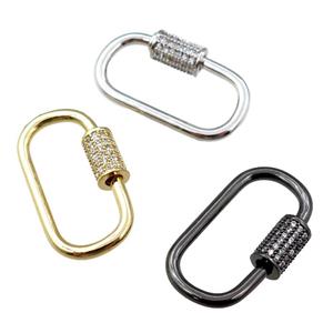 copper Carabiner Clasp lock paved zircon, oval, mixed, approx 17-30mm