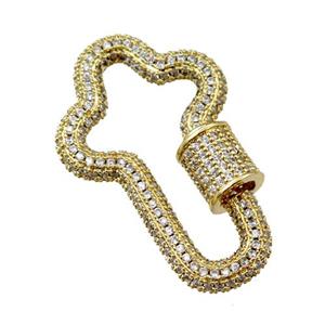 copper Carabiner Clasp paved zircon, gold plated, approx 24-36mm