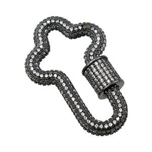 copper Carabiner Clasp paved zircon, black plated, approx 24-36mm