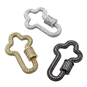 copper Carabiner Clasp micro paved zircon, mixed, approx 24-36mm