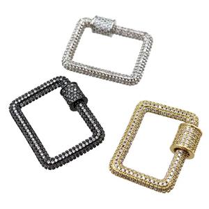copper Carabiner Clasp paved zircon, rectangle, mixed, approx 22-28mm