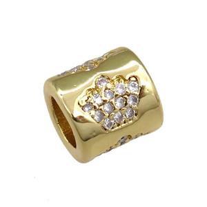 copper tube beads pave zircon, crown, gold plated, approx 7-8mm, 4mm hole