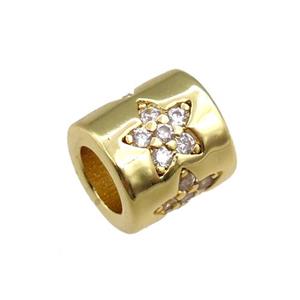 copper tube beads pave zircon, star, gold plated, approx 7-8mm, 4mm hole