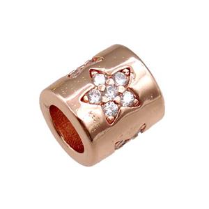 copper tube beads pave zircon, star, rose gold, approx 7-8mm, 4mm hole