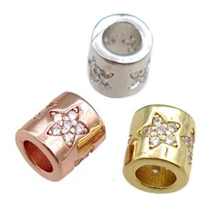 copper column beads pave zircon, star, mixed, approx 7-8mm, 4mm hole