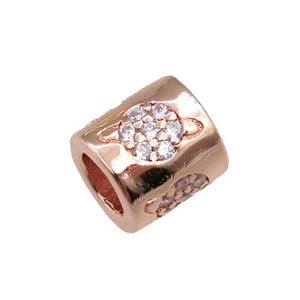copper tube beads pave zircon, planet, rose gold, approx 7-8mm, 4mm hole