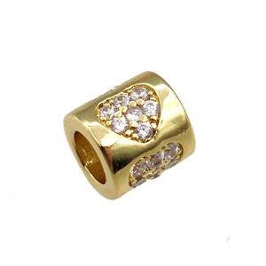 copper tube beads pave zircon, heart, gold plated, approx 7-8mm, 4mm hole