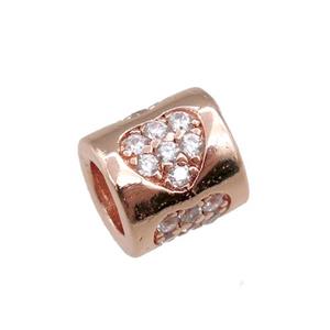 copper tube beads pave zircon, heart, rose gold, approx 7-8mm, 4mm hole