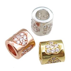 copper tube beads pave zircon, heart, mixed, approx 7-8mm, 4mm hole