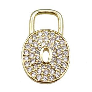 copper lock pendant pave zircon, gold plated, approx 15-25mm