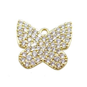 copper butterfly pendant pave zircon, gold plated, approx 14mm