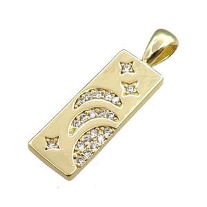 copper rectangle pendant pave zircon, gold plated, approx 10-32mm