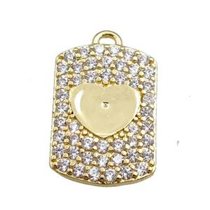 copper rectangle pendant pave zircon, heart, gold plated, approx 12-16mm