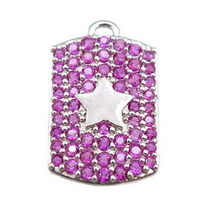 copper rectangle pendant pave hotpink zircon, star, platinum plated, approx 12-16mm