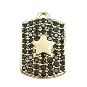copper rectangle pendant pave black zircon, star, gold plated, approx 12-16mm