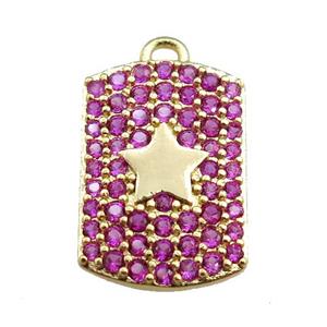 copper rectangle pendant pave hotpink zircon, star, gold plated, approx 12-16mm