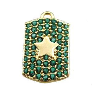 copper rectangle pendant pave green zircon, star, gold plated, approx 12-16mm