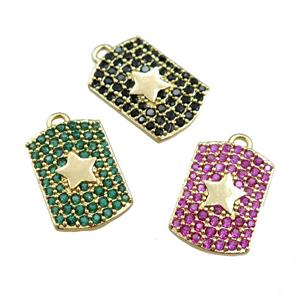 copper rectangle pendant pave zircon, star, mixed, gold plated, approx 12-16mm