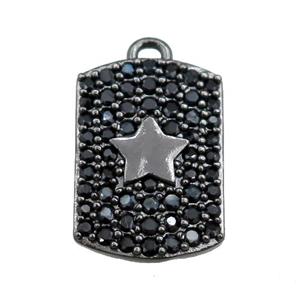 copper rectangle pendant pave black zircon, star, black plated, approx 12-16mm