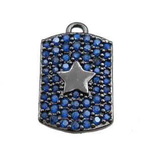 copper rectangle pendant pave blue zircon, star, black plated, approx 12-16mm