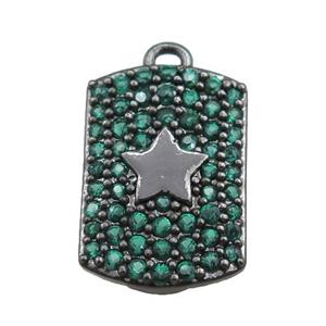 copper rectangle pendant pave green zircon, star, black plated, approx 12-16mm