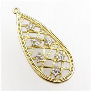 copper teardrop pendant pave zircon, star, gold plated, approx 15-34mm