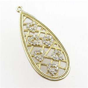 copper teardrop pendant pave zircon, heart, gold plated, approx 15-34mm