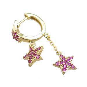 copper Latchback Earrings with star pave zircon, gold plated, approx 10mm, 16mm dia