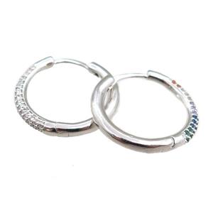 copper Hoop Earrings pave zircon, platinum plated, approx 20mm dia