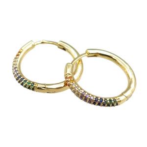 copper Hoop Earrings pave zircon, gold plated, approx 20mm dia