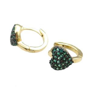 copper Hoop Earrings with heart pave zircon, gold plated, approx 15mm