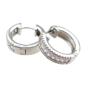 copper Hoop Earrings paved zircon, platinum plated, approx 20mm dia