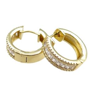 copper Hoop Earrings paved zircon, gold plated, approx 20mm dia
