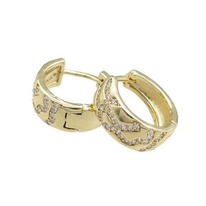 copper Hoop Earrings paved zircon, gold plated, approx 14mm dia
