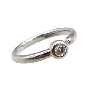 copper Rings pave zircon, adjustable, platinum plated, approx 20mm dia
