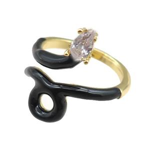 copper Rings paved zircon, adjustable, gold plated, approx 20mm dia