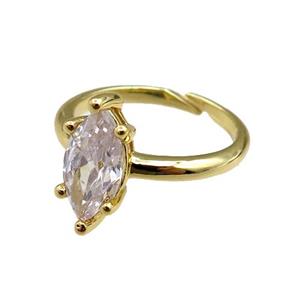 copper Rings paved zircon, adjustable, gold plated, approx 6-14mm, 20mm dia