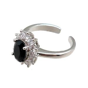 copper Rings paved zircon, adjustable, platinum plated, approx 12-14mm, 20mm dia
