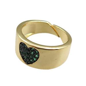 copper Rings paved zircon, adjustable, gold plated, approx 9mm, 20mm dia