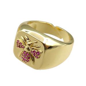 copper Rings paved zircon, honeybee, adjustable, gold plated, approx 14mm, 20mm dia