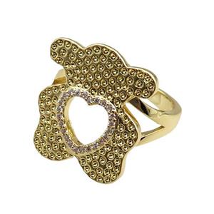 copper Rings paved zircon, adjustable, gold plated, approx 18-20mm, 20mm dia