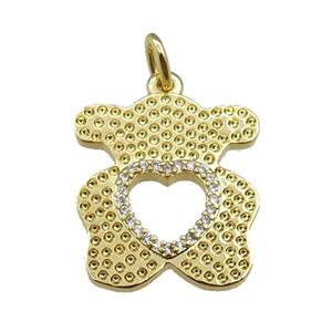 copper bear pendant pave zircon, gold plated, approx 18-20mm