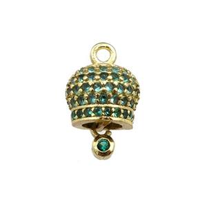 copper bell pendant pave zircon, gold plated, approx 8mm