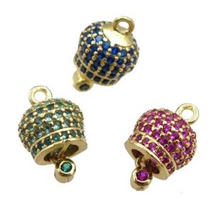 copper bell pendant pave zircon, gold plated, mixed, approx 8mm