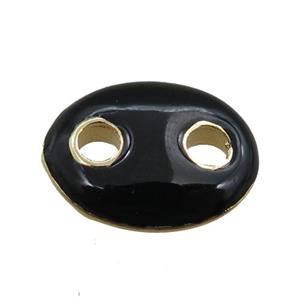 copper oval connector, black enameled, gold plated, approx 10-14mm