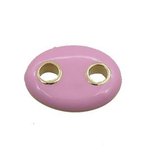 copper oval connector, pink enameled, gold plated, approx 10-14mm