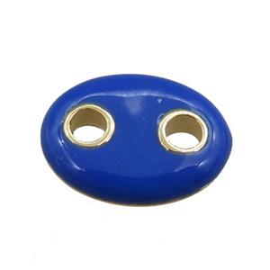 copper oval connector, blue enameled, gold plated, approx 10-14mm