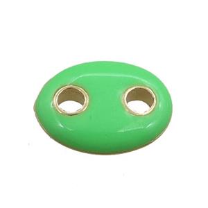 copper oval connector, green enameled, gold plated, approx 10-14mm