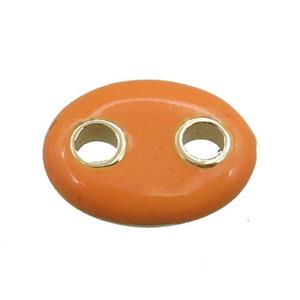 copper oval connector, orange enameled, gold plated, approx 10-14mm