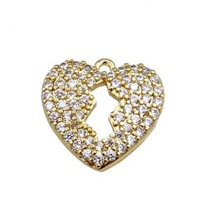 copper heart pendant paved zircon, gold plated, approx 16mm